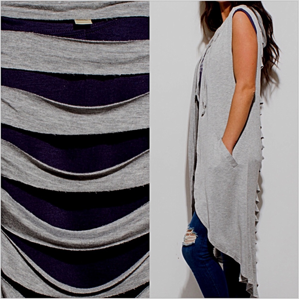 Distressed Duster Cardi Coverup Vest Hoodie OS SML - Picture 6 of 8